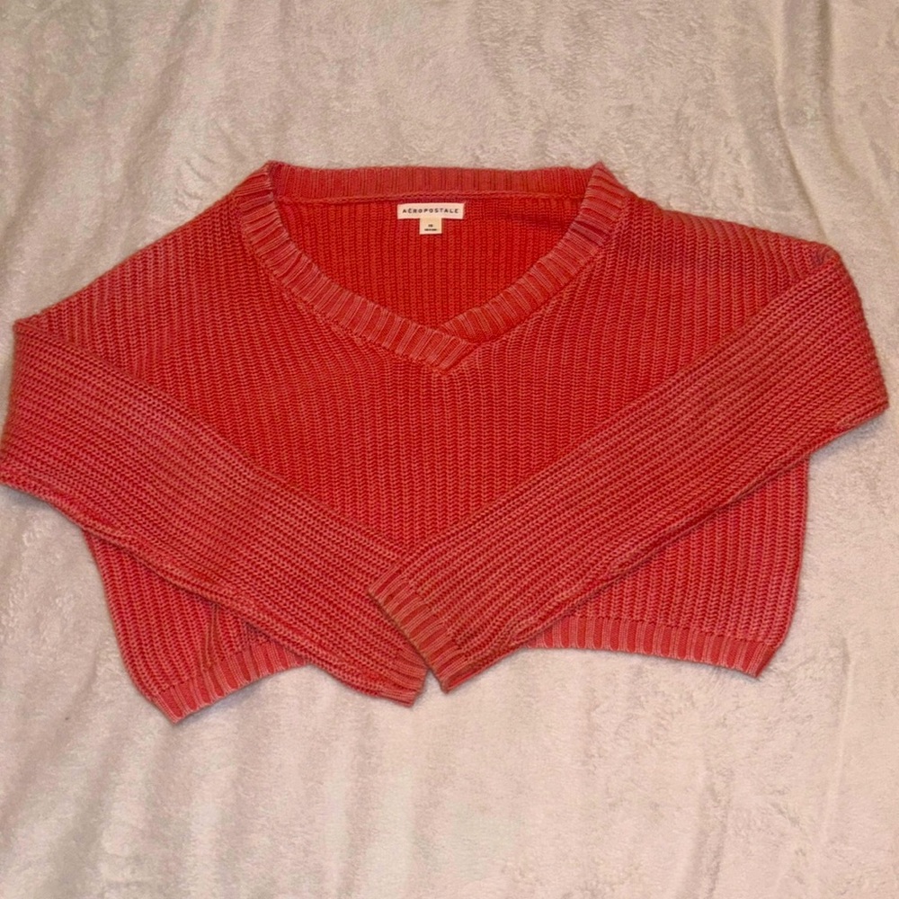 Aeropostale Knit Hot Pink Cropped Oversized Sweater